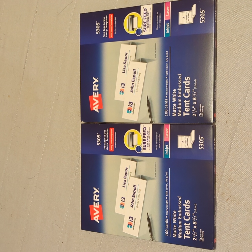 NWT/NIP (100 ct)🌟🤍AVERY matte white MED embossed TENT CARDS (#5305) printable